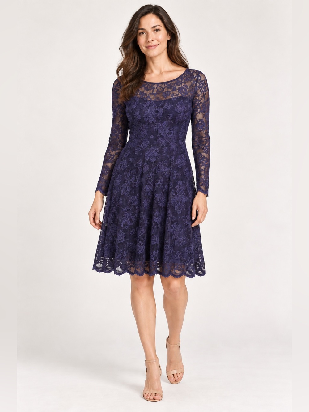 Marina Navy Floral Lace Long Sleeve Dress Size Small NWT